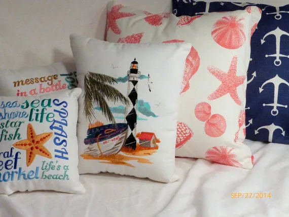 Nautical Pillows, Embroidered pillow, Beach house pillow