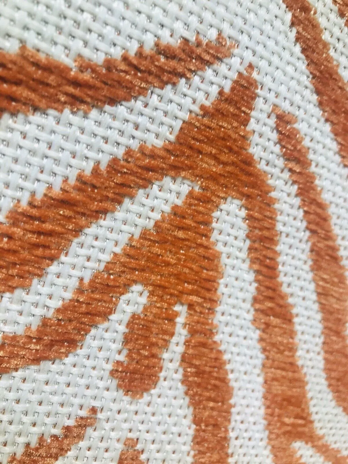 NEW Queen Claudia Designer Upholstery Heavyweight Burnout Zebra Chenille Fabric- Orange White BTY