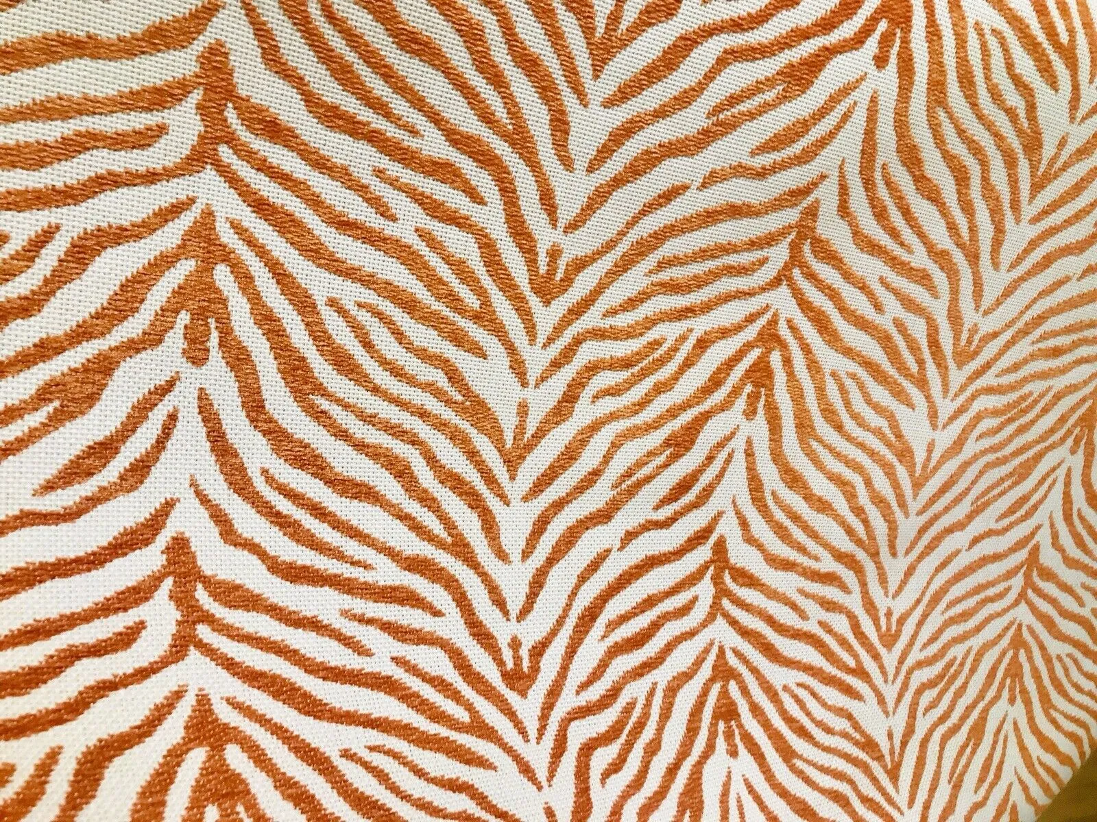 NEW Queen Claudia Designer Upholstery Heavyweight Burnout Zebra Chenille Fabric- Orange White BTY