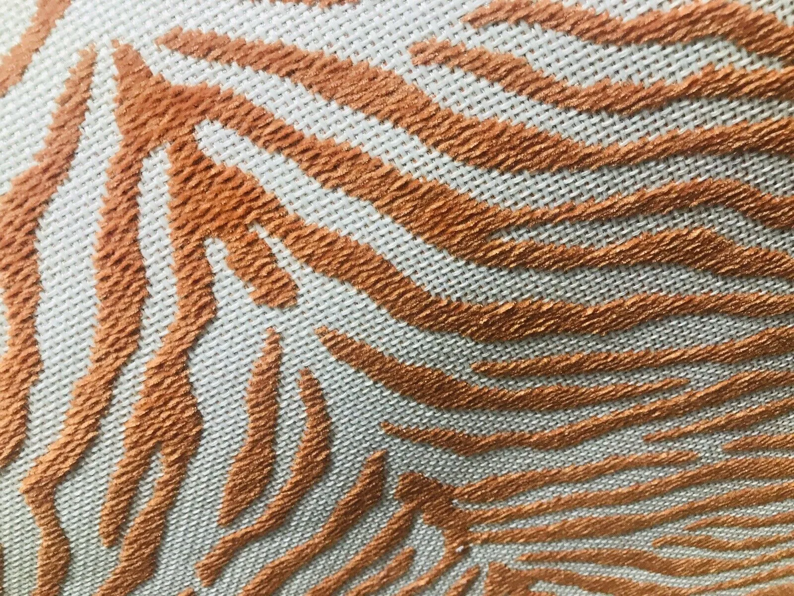 NEW Queen Claudia Designer Upholstery Heavyweight Burnout Zebra Chenille Fabric- Orange White BTY