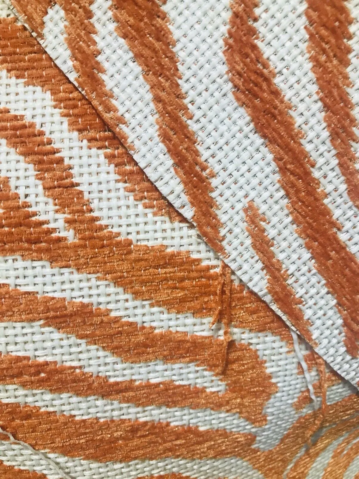 NEW Queen Claudia Designer Upholstery Heavyweight Burnout Zebra Chenille Fabric- Orange White BTY