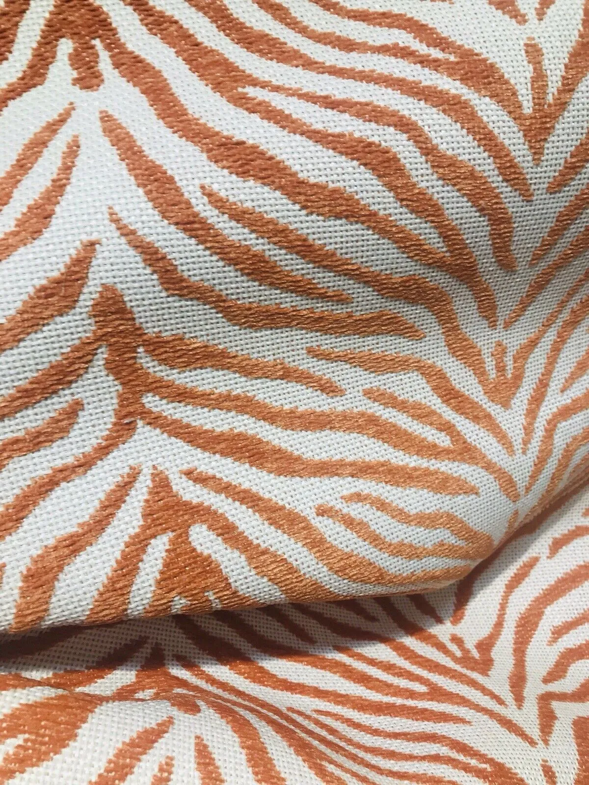 NEW Queen Claudia Designer Upholstery Heavyweight Burnout Zebra Chenille Fabric- Orange White BTY