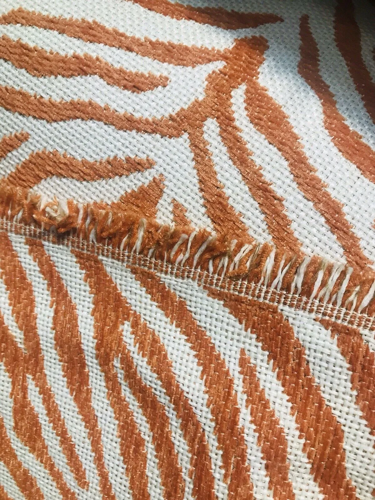 NEW Queen Claudia Designer Upholstery Heavyweight Burnout Zebra Chenille Fabric- Orange White BTY