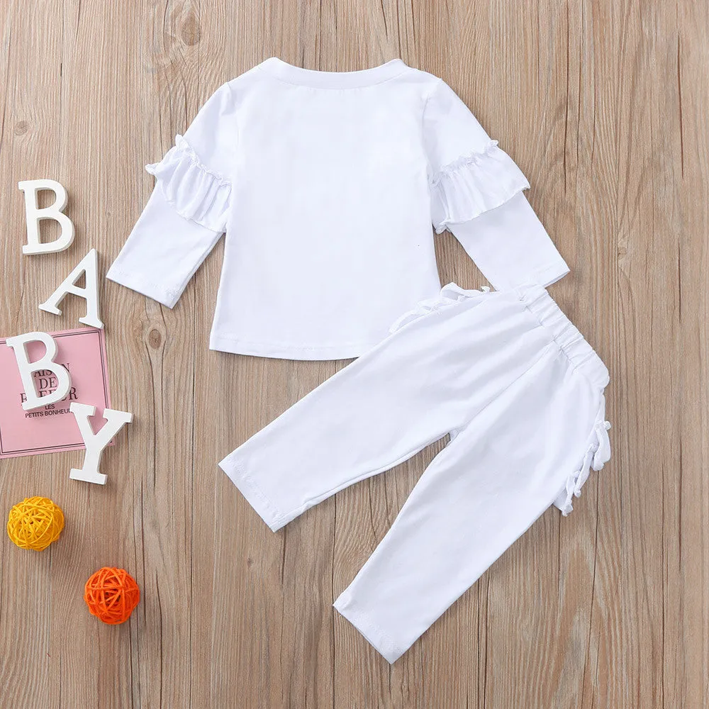 Newborn Baby Girl Clothes Set Toddler Infant Baby Girls Solid Ruffles Tops T-shirt Pants Outfits