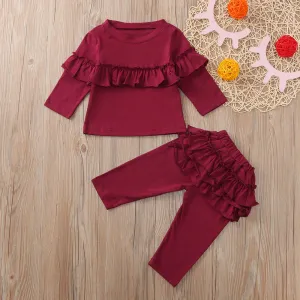 Newborn Baby Girl Clothes Set Toddler Infant Baby Girls Solid Ruffles Tops T-shirt Pants Outfits