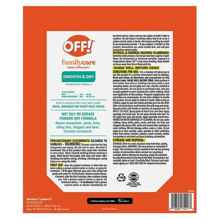 OFF! Smooth & Dry 2 x 6oz   2.5oz OFF! Smooth & Dry Travel-Size Aerosol