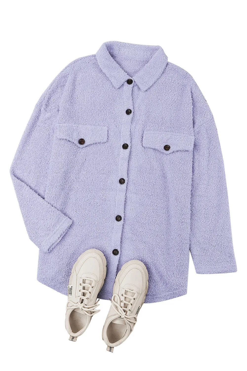 Purple Plush Button Down Pocketed Shirt Jacket