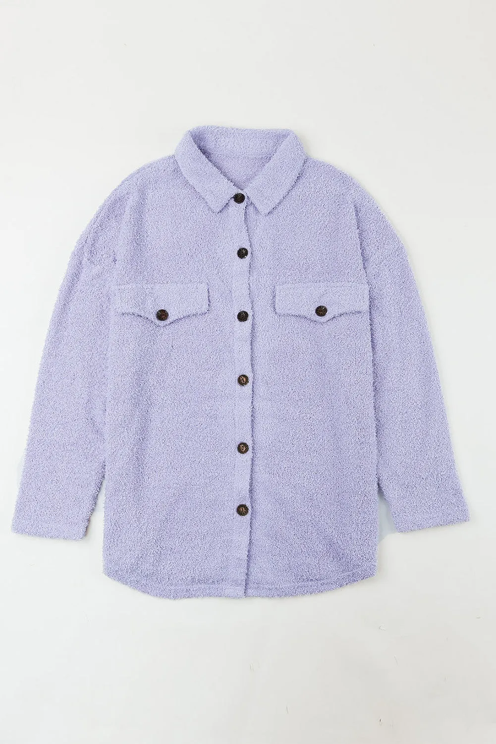 Purple Plush Button Down Pocketed Shirt Jacket