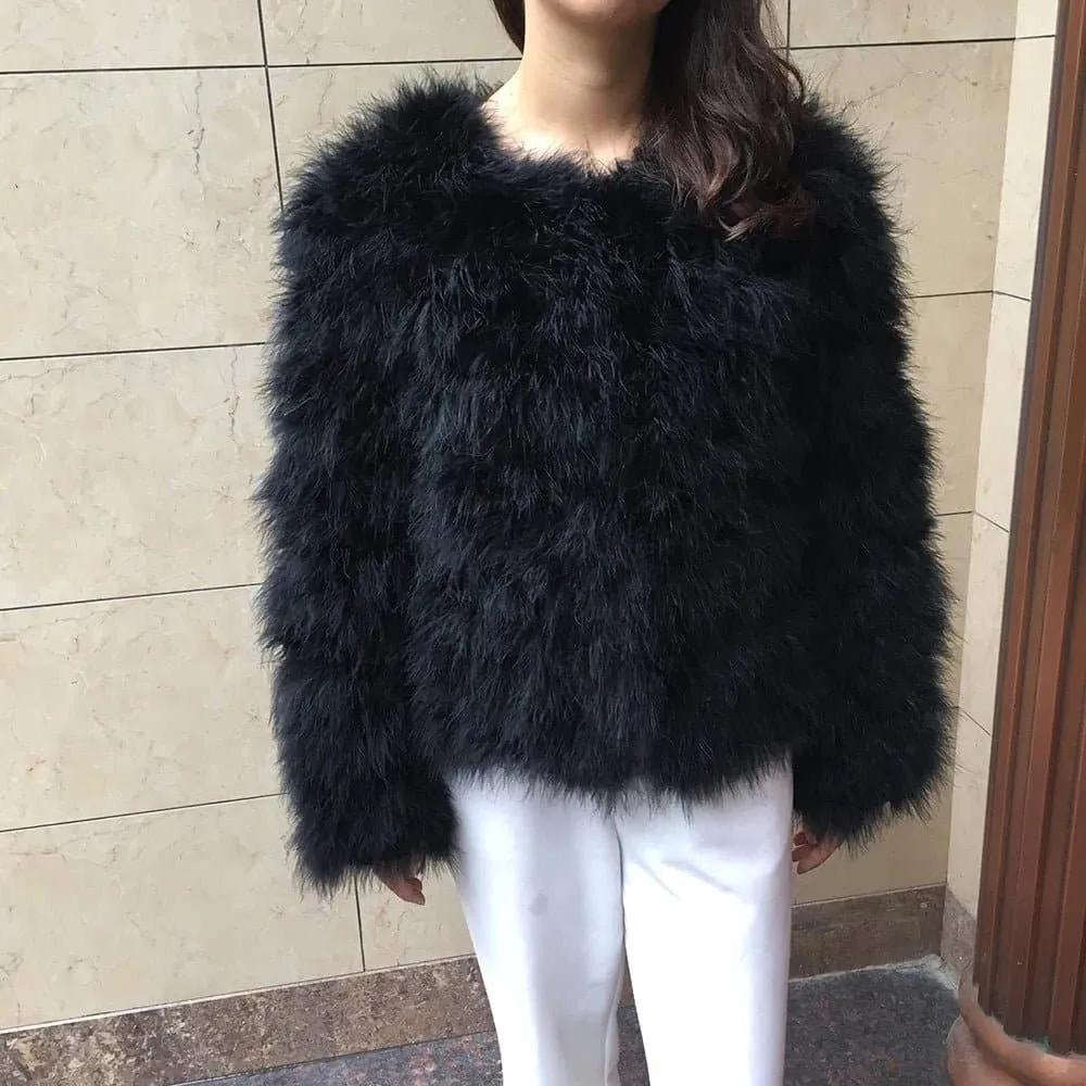 Luxurious Womens Ostrich Feather Coat - Premium Winter Outerwear