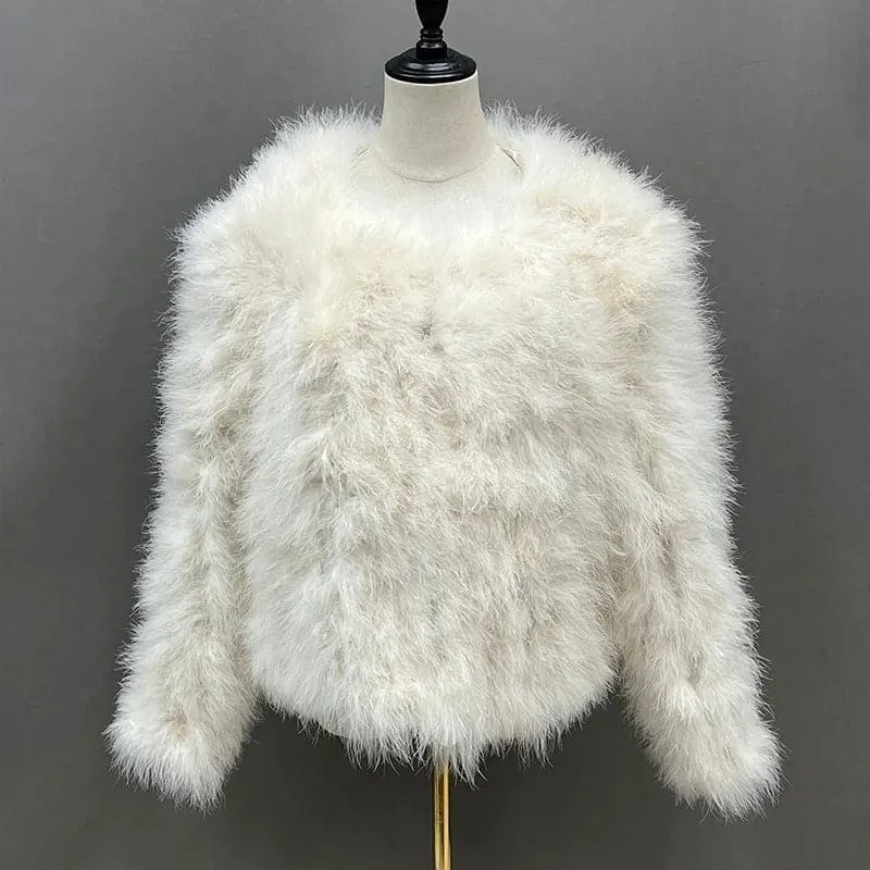 Luxurious Womens Ostrich Feather Coat - Premium Winter Outerwear