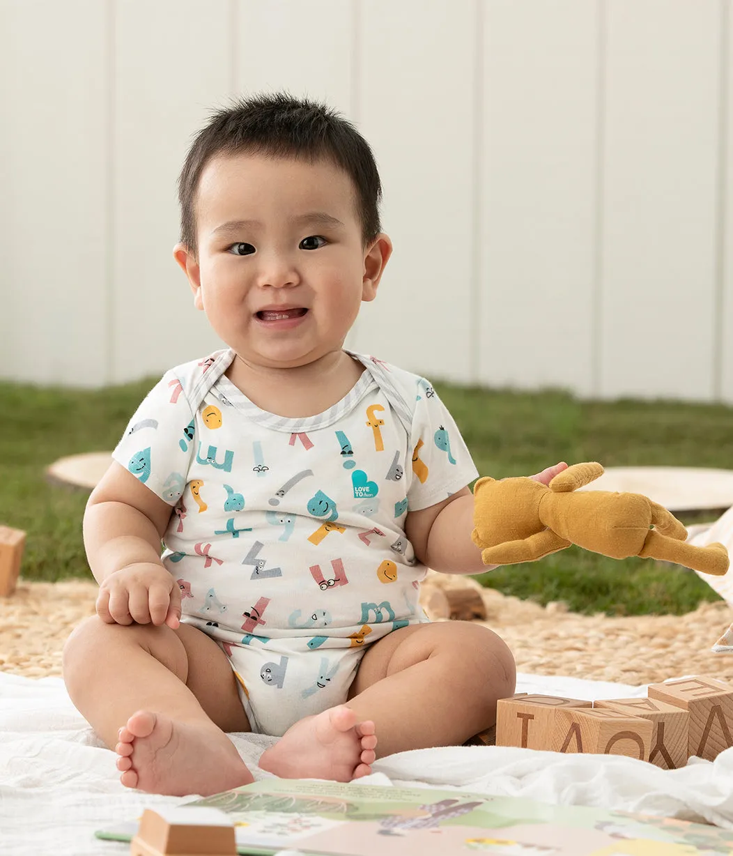 Short Sleeve Bodysuit Ecovero Alphabet Soup White