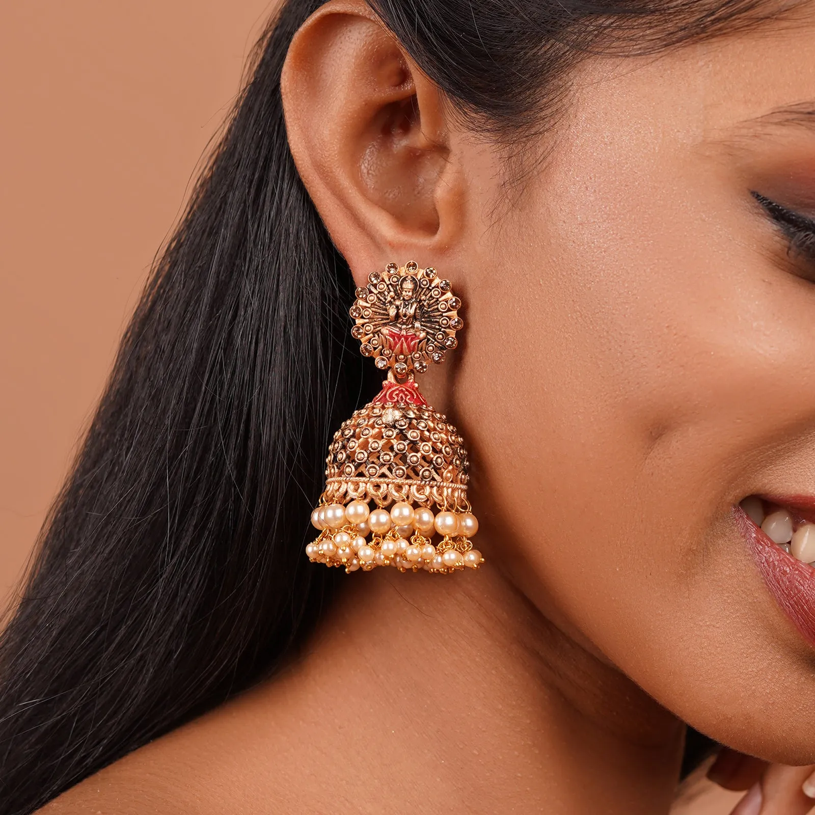 Teejh Chakriya  Pink Gold Enamel Earrings