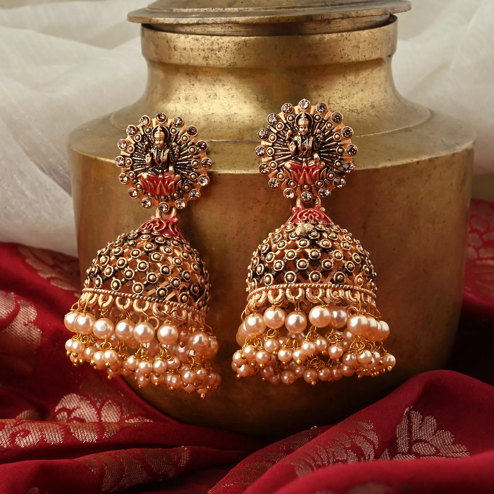 Teejh Chakriya  Pink Gold Enamel Earrings