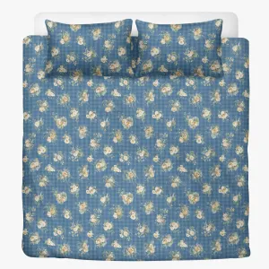 Vampire Art 3-Piece Retro Polyester Bedding Set - Blue Chequered with Flowers