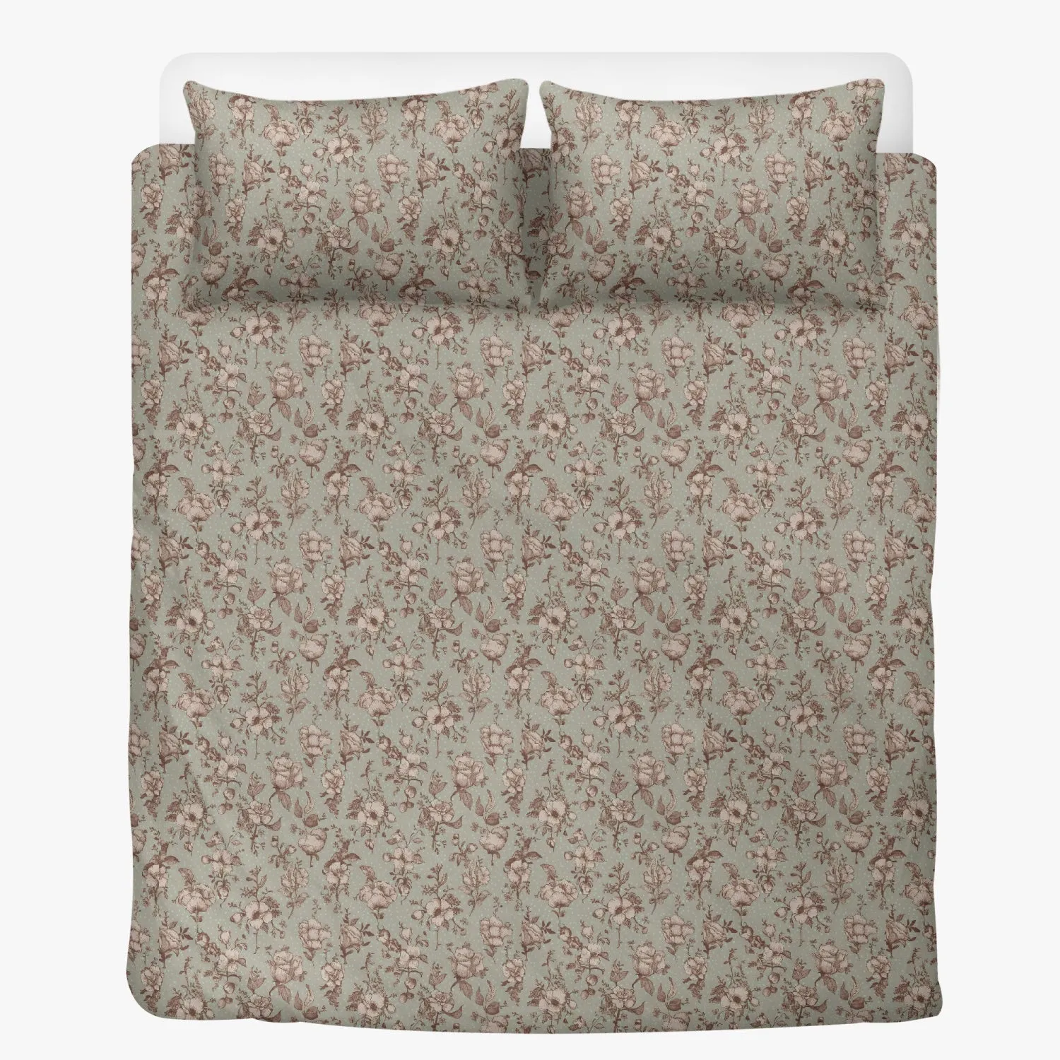 Vampire Art 3-Piece Retro Polyester Bedding Set - Mint Delicate Florals