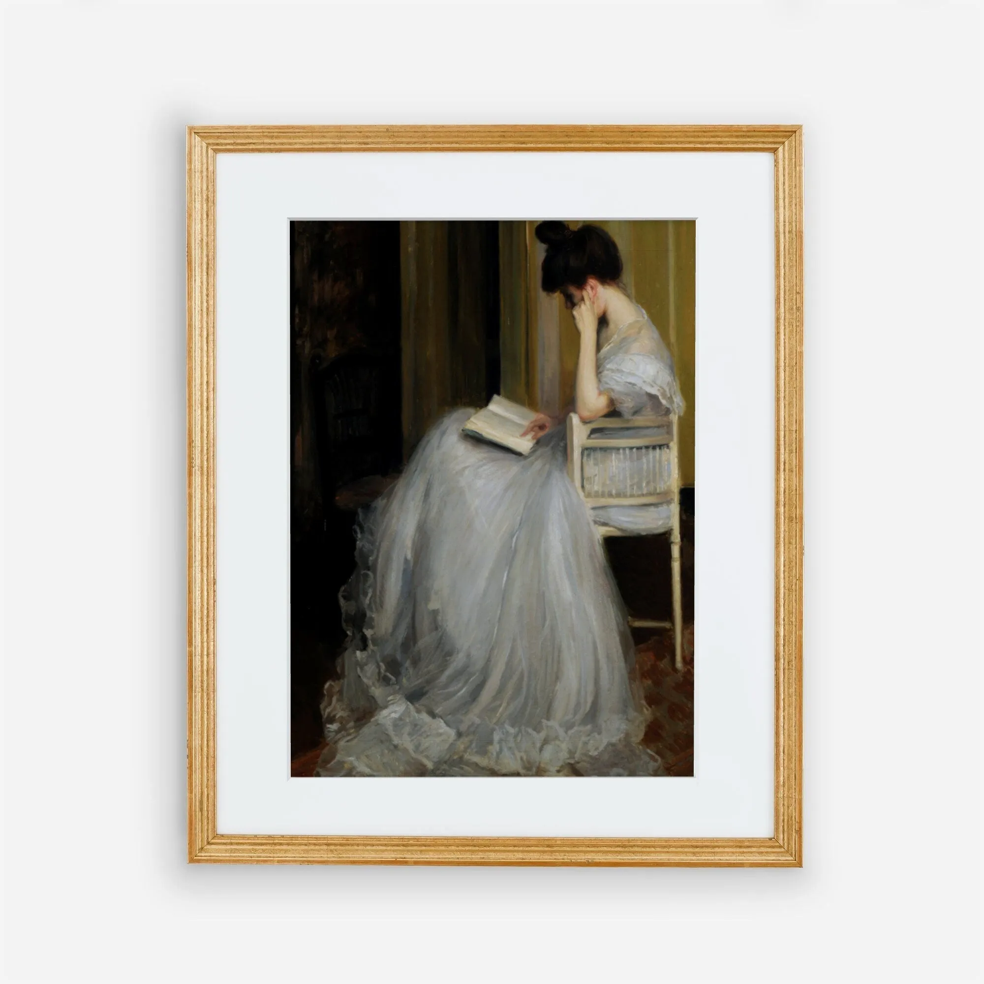 Vintage Woman Reading Oil Painting Print